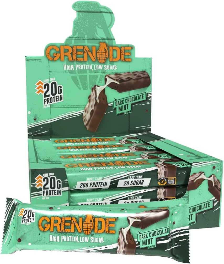 Grenade High Protein, Low Sugar Bar - Dark Chocolate Mint, 12 x 60 g