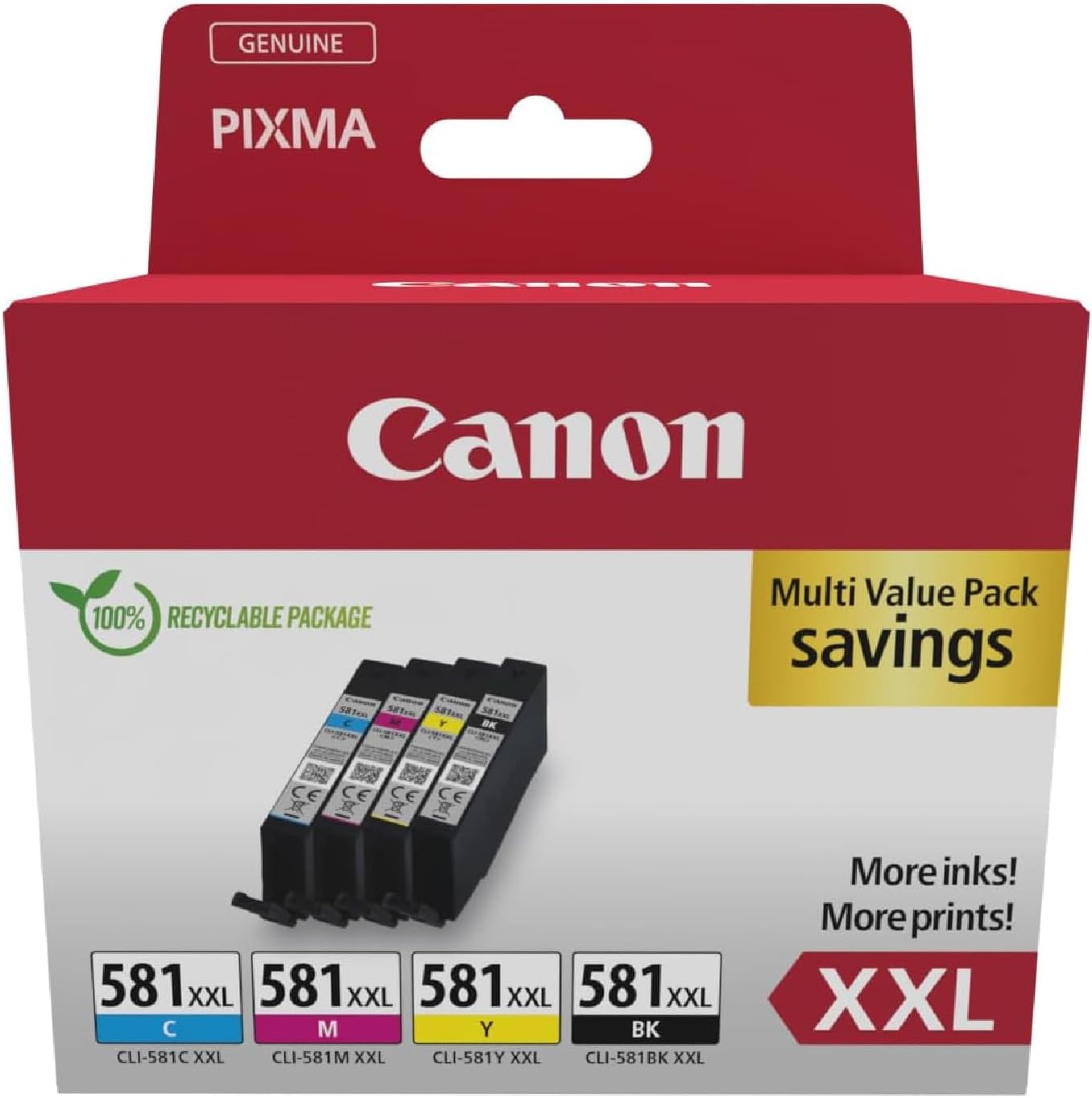 Canon CLI-581XXL High Yield Genuine Ink Cartridges, Pack of 4