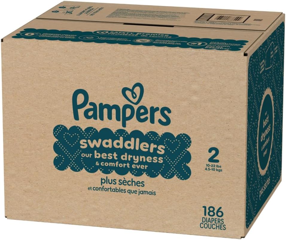 Pampers Swaddlers Diapers, Size 2 (10-22 lbs), 186 Count - Image 2