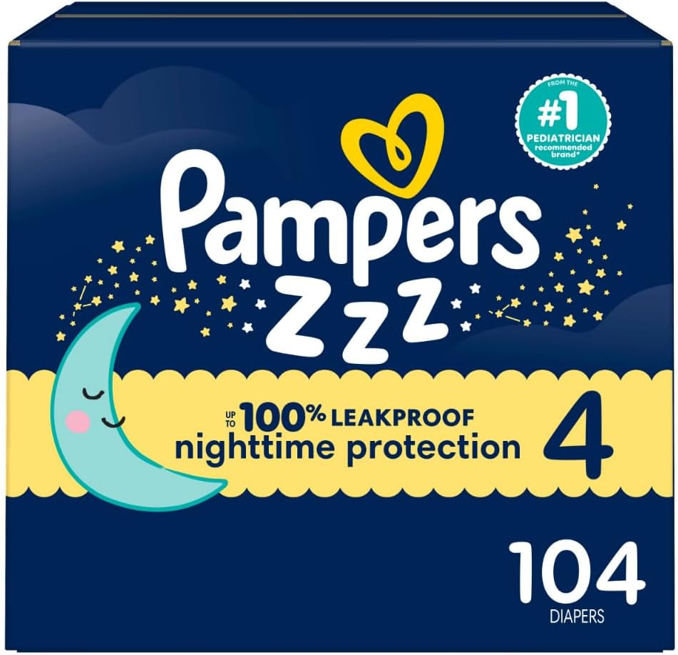 Pampers ZZZ Overnight Diapers, Size 4 (22-37 lbs), 104 Count
