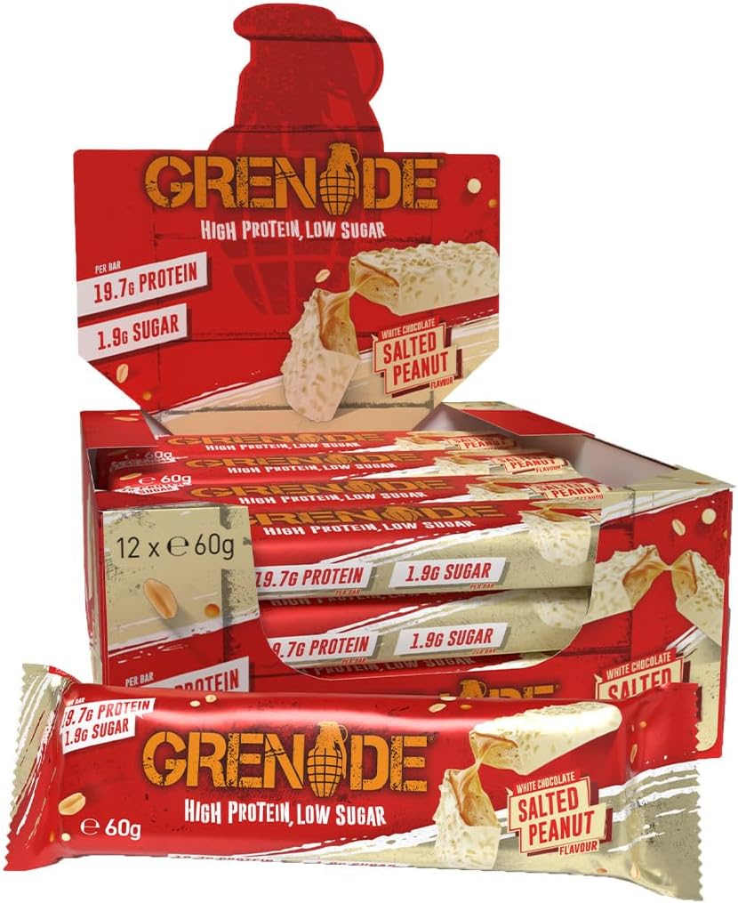 Grenade High Protein, Low Sugar Bar - White Chocolate Salted Peanut, 12 x 60 g