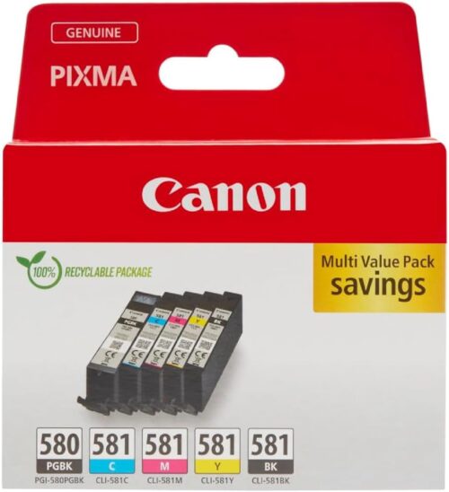 Canon PGI-580 / CLI-581 Genuine Ink Cartridges, Pack of 5