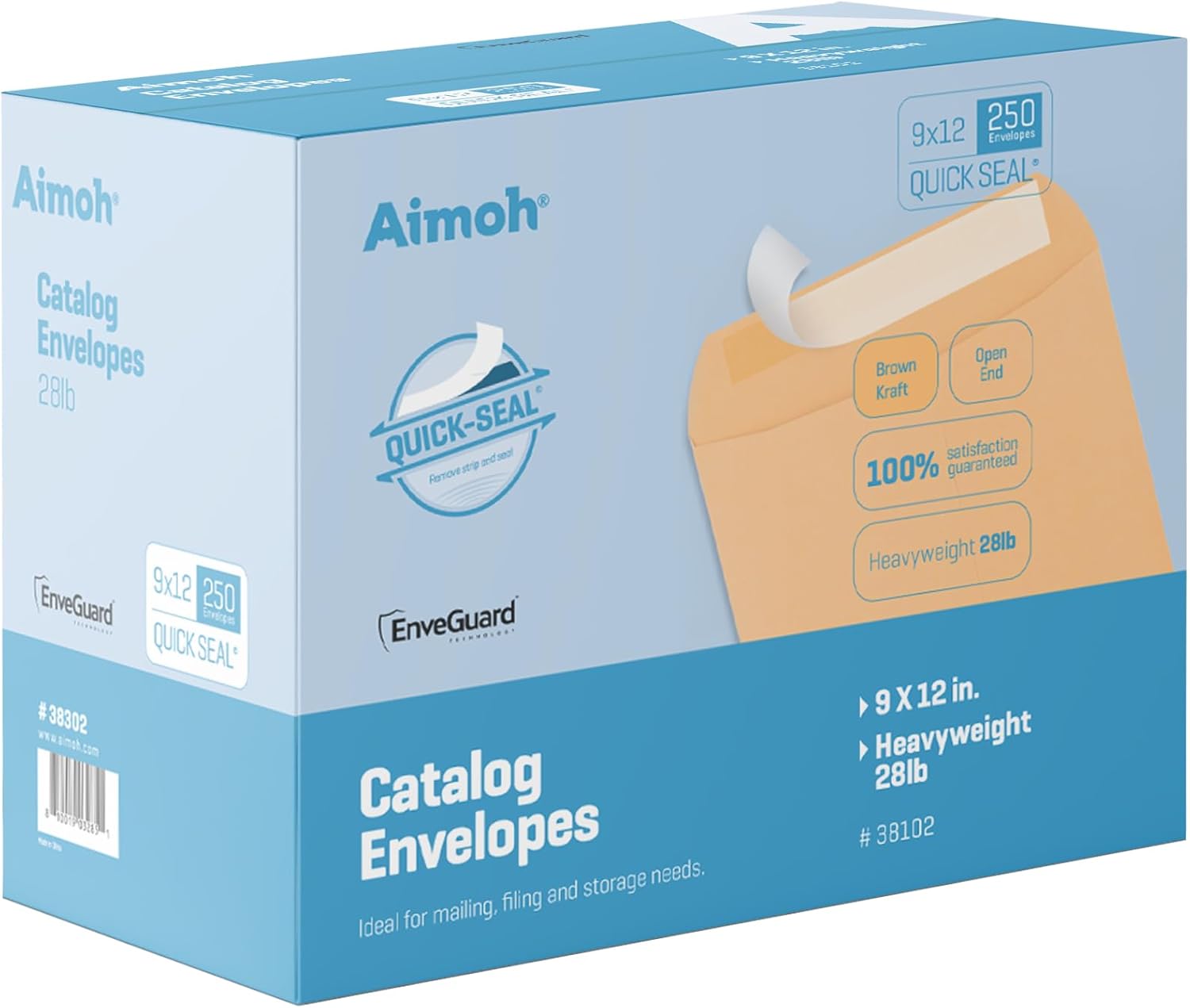 Aimoh 9 X 12 Self-Seal Brown Kraft Catalog Mailing Envelopes - 28lb - 250 Count, 9x12 Inch (38302)