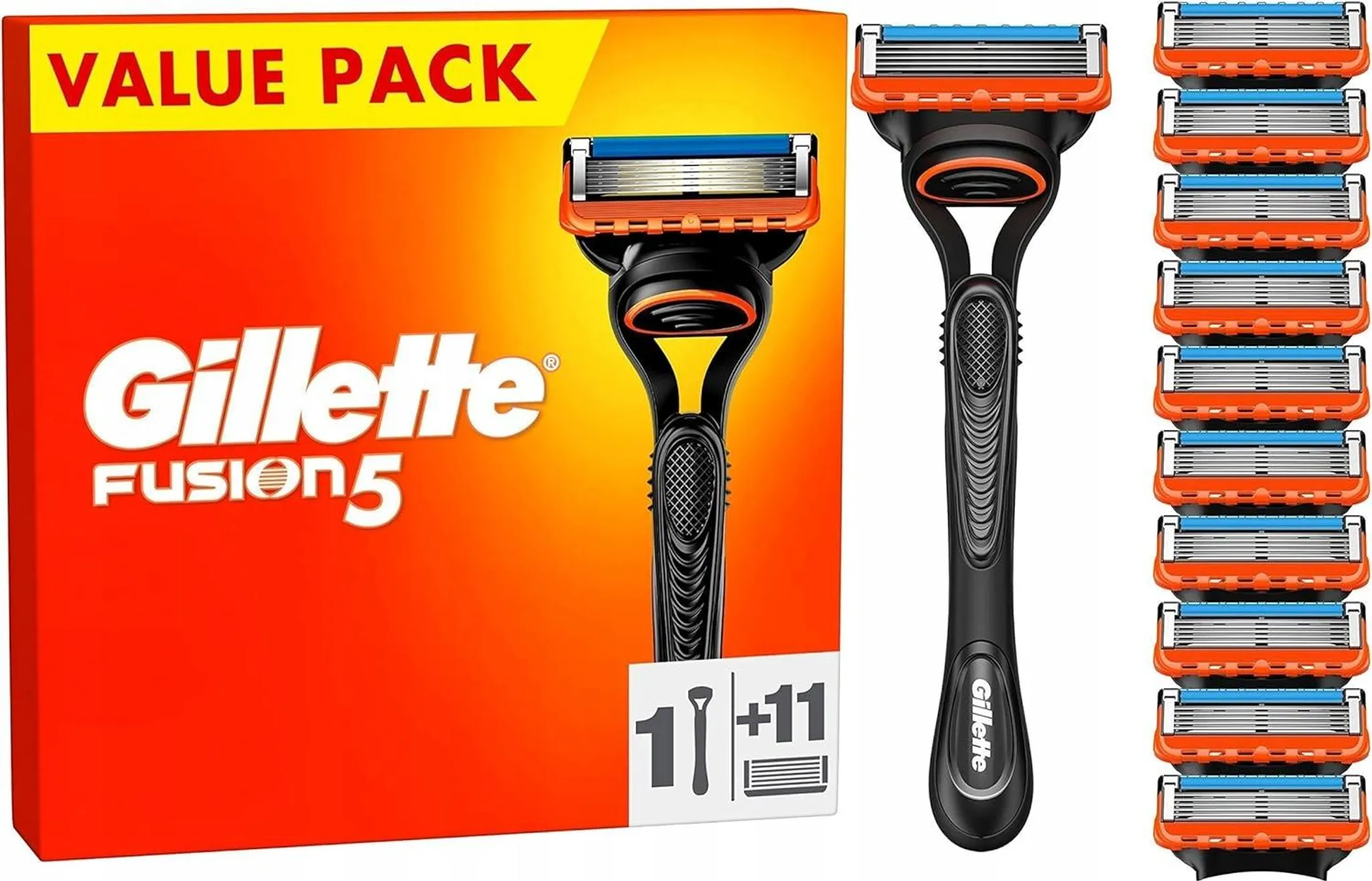 Gillette Fusion5 razor blade handle + 11x original replacement blades