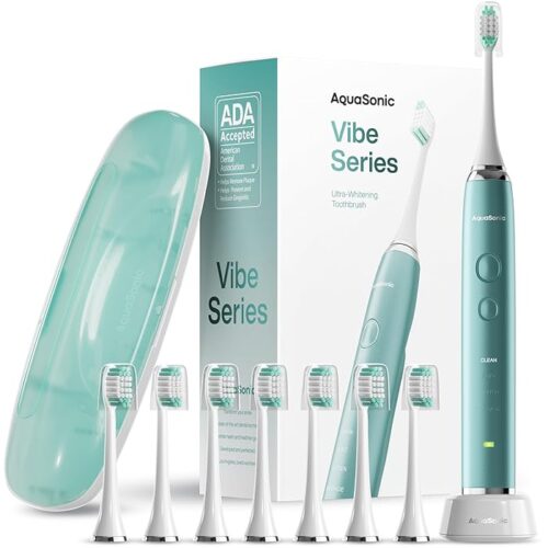 Aquasonic Vibe Series Ultra-Whitening Toothbrush ADA Accepted Power Toothbrush  Green Metallic