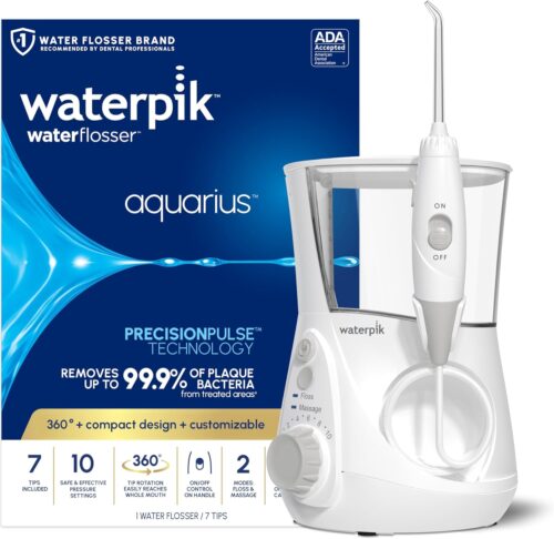 Waterpik Aquarius Water Flosser For Teeth Cleaning, Gums, Braces, Dental Care, Electric Power  White WP-660