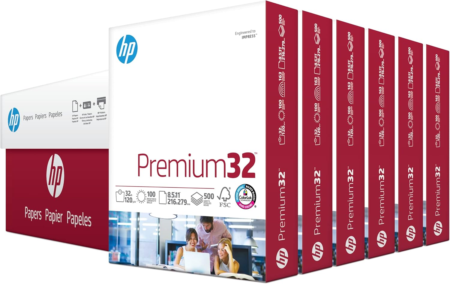 HP Printer Paper | 8.5 x 11 Paper | Premium 32 lb | 6 Pack - 3000 Sheets | 100 Bright 113100C