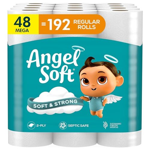 Angel Soft Toilet Paper, 48 Mega Rolls 192 Regular Rolls, Soft And Strong Toilet Tissue