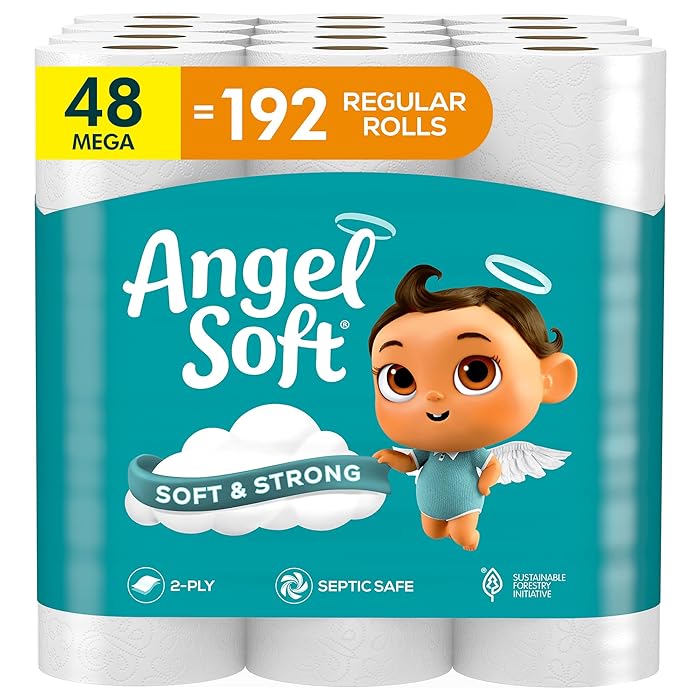 Angel Soft Toilet Paper, 48 Mega Rolls 192 Regular Rolls, Soft And Strong Toilet Tissue