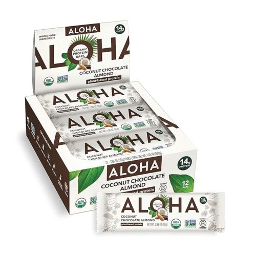 ALOHA Organic Plant Based Protein Bars  Chocolate Coconut Almond 12 Count