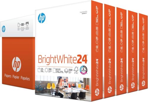 HP Paper Printer Paper 8.5x11 Office 20 lb 5 Ream Case 2500 Sheets 92 Bright