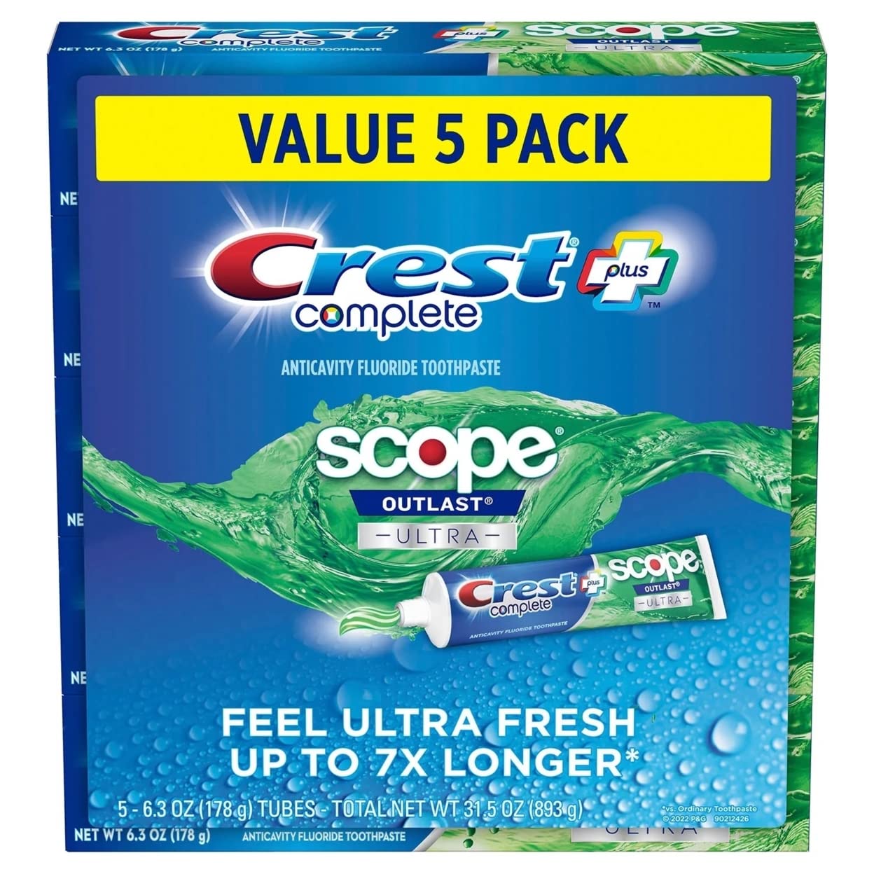 Crests Complete + Scope Outlast Ultra Toothpaste 6.3 Oz., 5 Pack
