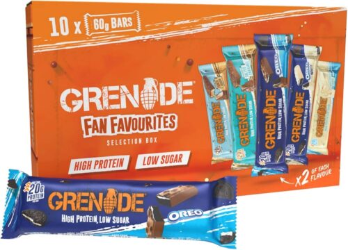 Grenade High Protein, Low Sugar Bar - Fan Favourites Selection Box Protein Bars, 10 x 60 g
