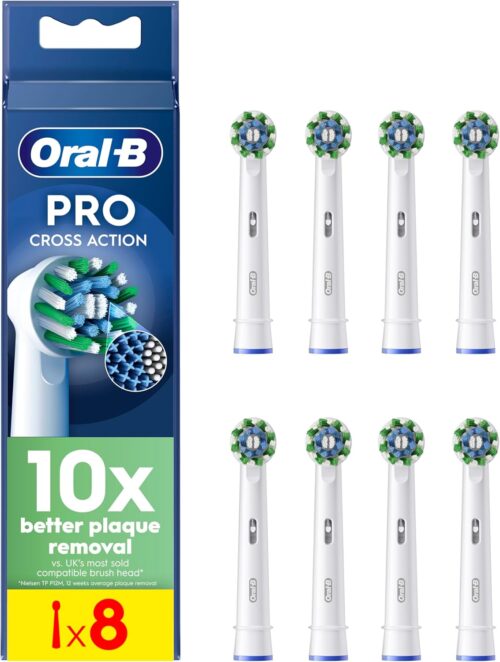 Oral-B Pro Cross Action Electric Toothbrush Heads – Pack of 8 (White)