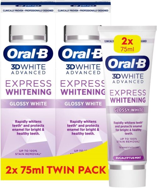 Oral-B 3D White Advanced Express Whitening Toothpaste Glossy White 2 x 75ml Twin Pack
