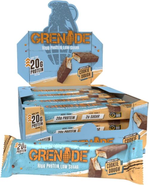 Grenade High Protein, Low Sugar Bar - Chocolate Chip Cookie Dough, 12 x 60 g