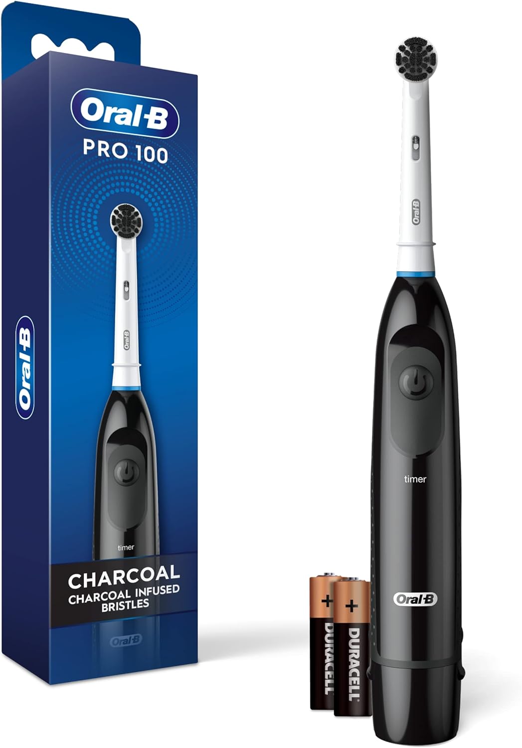 Oral-B Pro 100 Charcoal, Battery Powered Electric Toothbrush, Black