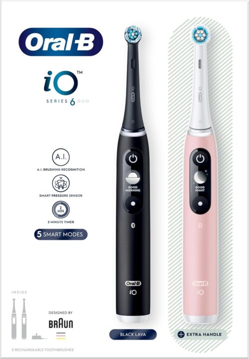 Oral-B iO6 2x Electric Toothbrushes For Adults Black Lava and Pink Sand