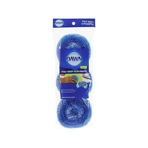 Dawn Non-Scratch Poly Mesh Round Scrubber Sponges, Blue (Pack Of 3)