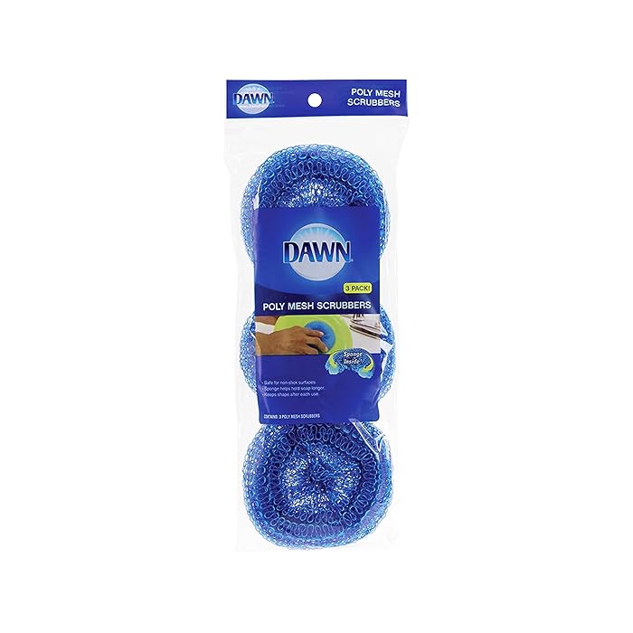 Dawn Non-Scratch Poly Mesh Round Scrubber Sponges, Blue (Pack Of 3)