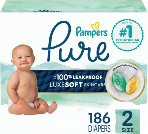 Pampers Pure Protection Baby Diapers, Size 2 (12-18 lbs), 186 Count