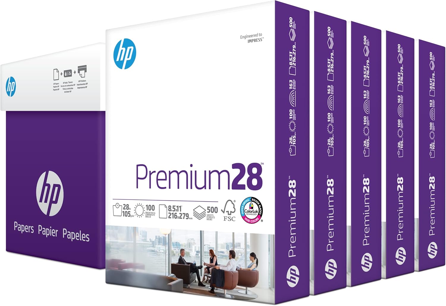 HP Papers | 8.5 x 11 Paper | Premium 28 lb | 5 Ream Case - 2500 Sheets | 100 Bright | 205200C