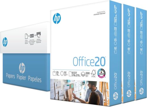 HP Printer Paper | 8.5 x 11 Paper | Office 20 lb | 3 Ream Case - 1500 Sheets | 92 Bright
