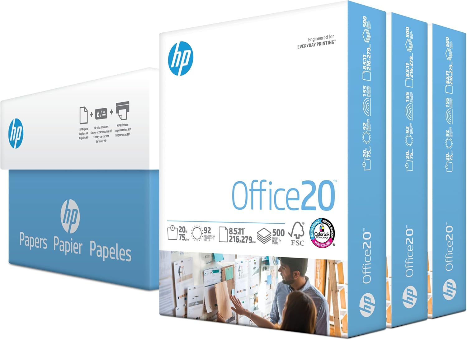 HP Printer Paper | 8.5 x 11 Paper | Office 20 lb | 3 Ream Case - 1500 Sheets | 92 Bright