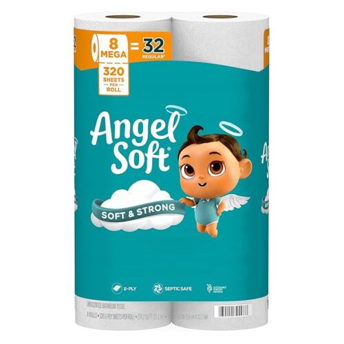 Angel Soft Toilet Paper, 8 Mega Rolls 32 Regular Rolls, Soft And Strong Toilet Tissue