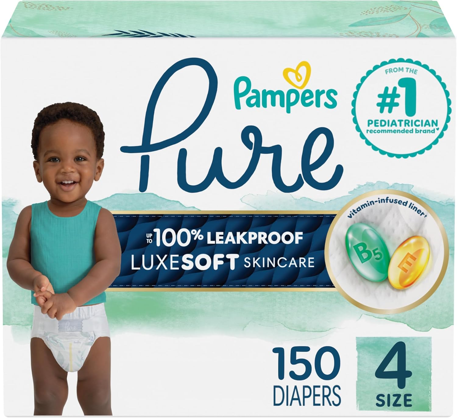 Pampers Pure Protection Baby Diapers, Size 4, 150 Count