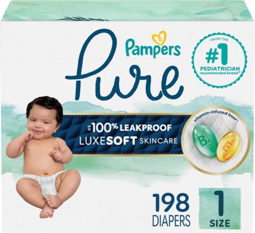 Pampers Pure Protection Baby Diapers, Size 1 (8-14 lbs), 198 Count
