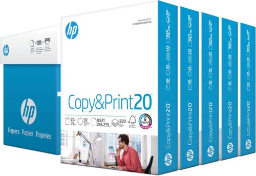 HP Printer Paper | 8.5 x 11 Paper | Copy &Print 20 lb | 5 Ream Case - 2500 Sheets| 92 Bright
