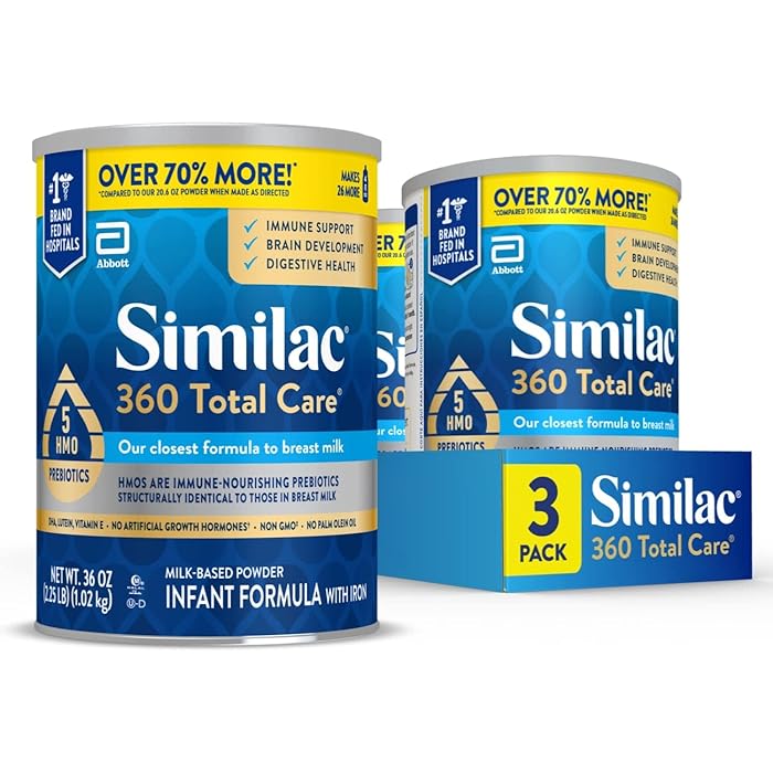 Similac 360 Total Care Infant Formula, Has 5 HMO Prebiotics 36-oz Value Can, Pack Of 3