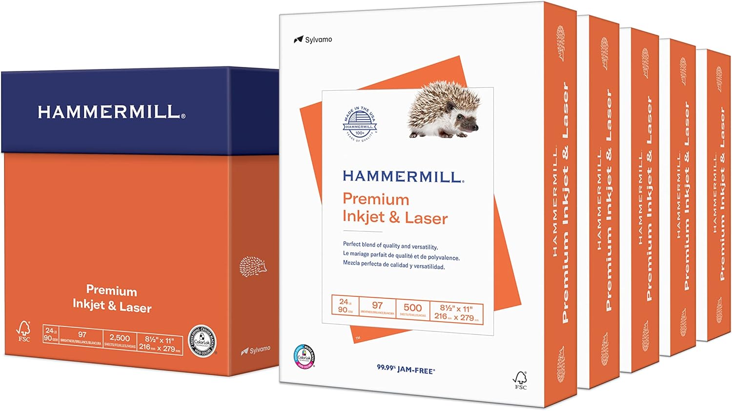Hammermill Printer Paper, Premium Inkjet & Laser Paper 24 Lb, 8.5 x 11 - 5 Ream (2,500 Sheets)