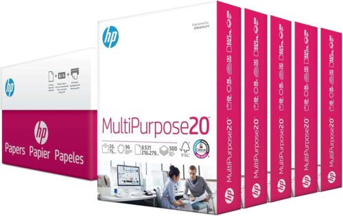 HP Papers | 8.5 x 11 Paper | MultiPurpose 20 lb | 5 Ream Case - 2500 Sheets | 96 Bright
