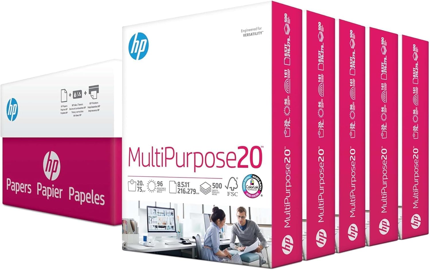 HP Papers | 8.5 x 11 Paper | MultiPurpose 20 lb | 5 Ream Case - 2500 Sheets | 96 Bright