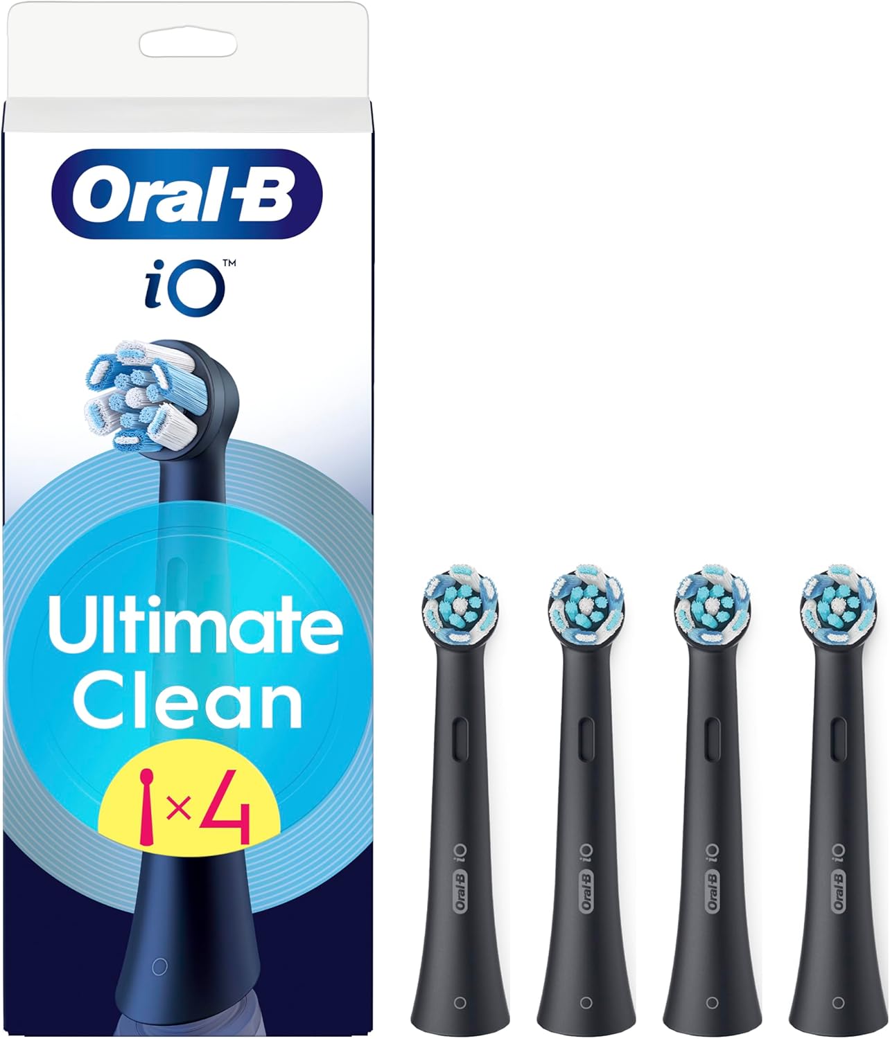 Oral-B iO Series Ultimate Clean Black, Original Replacement Round Brush Heads 4 Pack