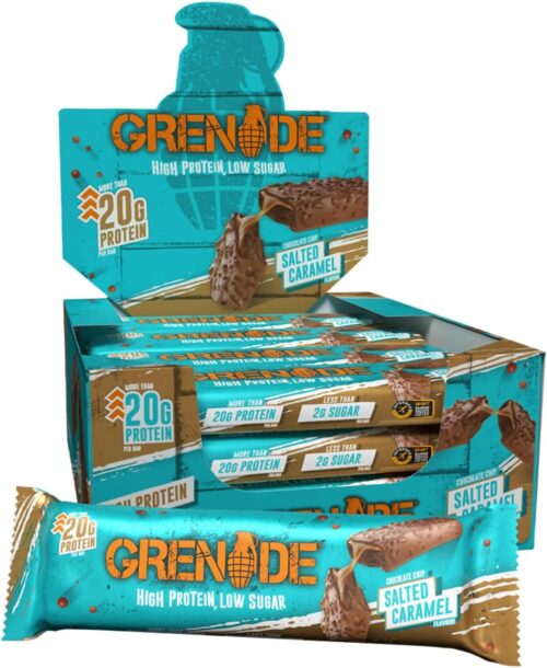 Grenade High Protein, Low Sugar Bar - Chocolate Chip Salted Caramel, 12 x 60 g