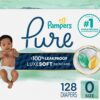 Pampers Pure Protection Baby Diapers, Size 0 (10 lbs ), 128 Count