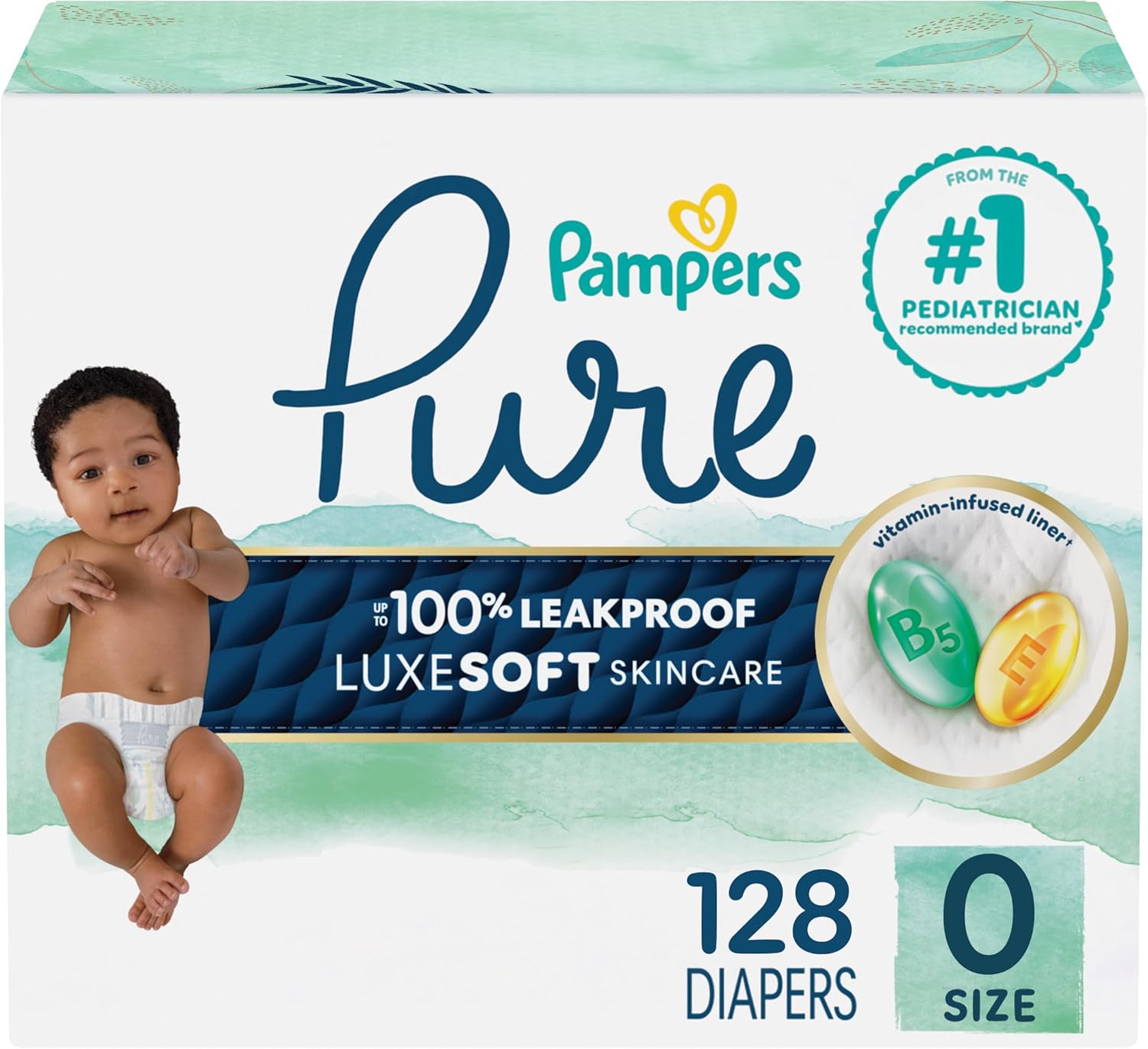 Pampers Pure Protection Baby Diapers, Size 0 (10 lbs ), 128 Count