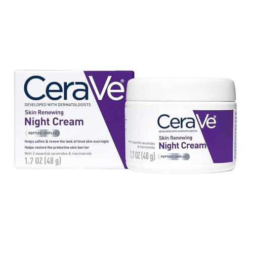 CeraVe Skin Renewing Night Cream, Niacinamide, Peptide Complex, and Hyaluronic Acid Moisturizer for Face, 1.7 Ounce