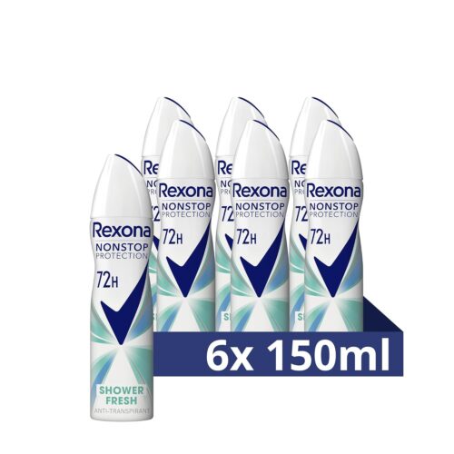 Rexona Nonstop Protection Deodorant Spray Shower Fresh Anti Perspirant with 72 Hours 6 x 150 ml
