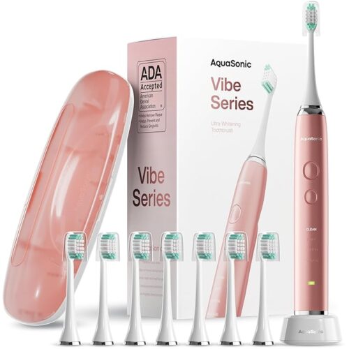 Aquasonic Vibe Series Ultra-Whitening Toothbrush ADA Accepted Electric Toothbrush Satin Rose Gold