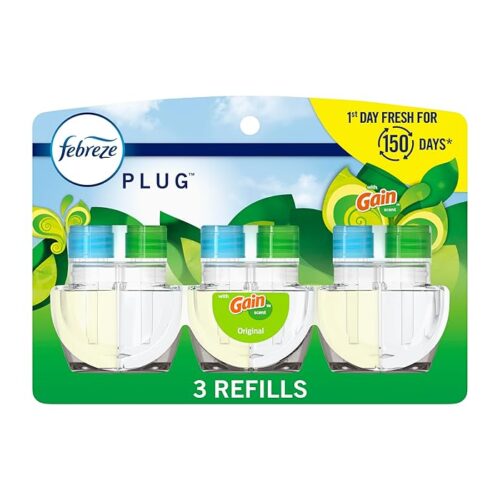 Febreze Plug-In Air Freshener Gain Original Scent, 0.87oz Refills, Blue And Green, 3 Count