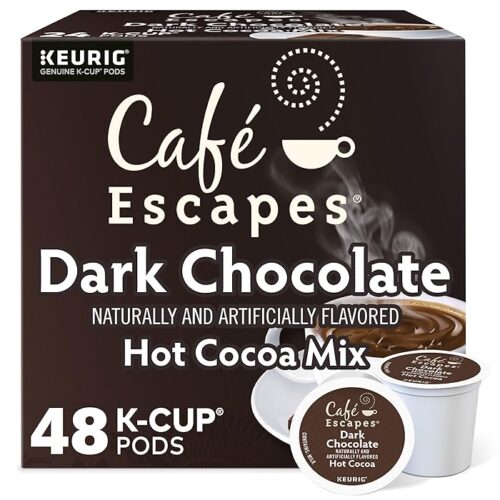 Cafe Escapes, Dark Chocolate Hot Cocoa, Single-Serve Keurig K-Cup Pods, 48 Count