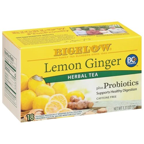 Bigelow Tea Lemon Ginger Plus Probiotics Herbal Tea, 18 Count