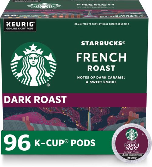 Starbucks K-Cup Coffee Pods, Dark Roast Hot or Iced Coffee, French Roast, 96 Keurig Pods