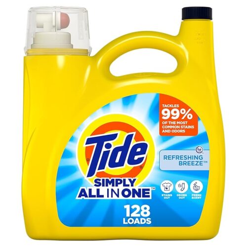Tide Simply All-In-One Liquid Laundry Detergent, Refreshing Breeze Scent, 128 Loads, 168 Fl Oz