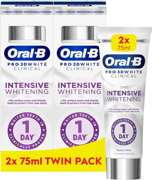 Oral-B Pro-3D White Clinical Intensive Whitening Toothpaste Radiant White 2 x 75ml Twin Pack