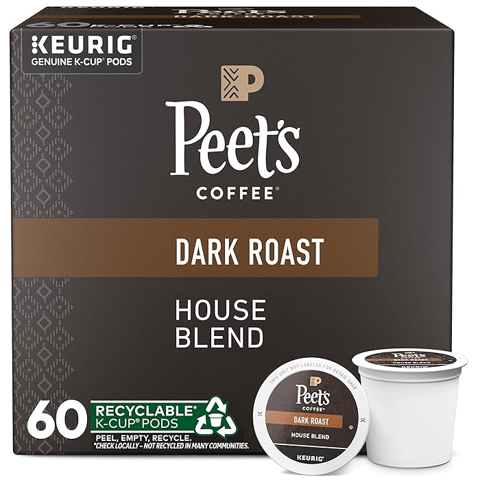 Peets Coffee, Dark Roast Keurig K-Cup Pods, 100% Arabica Coffee - House Blend 60 Count